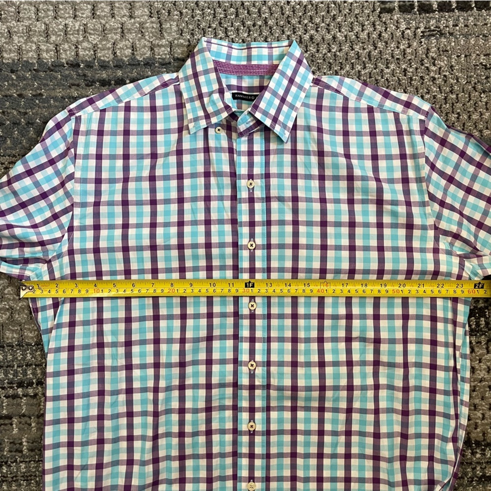 Hammer Made Long Sleeve Button Down Shirt, Purple Blue White Check, Neck 15.5 - Picture 6 of 8